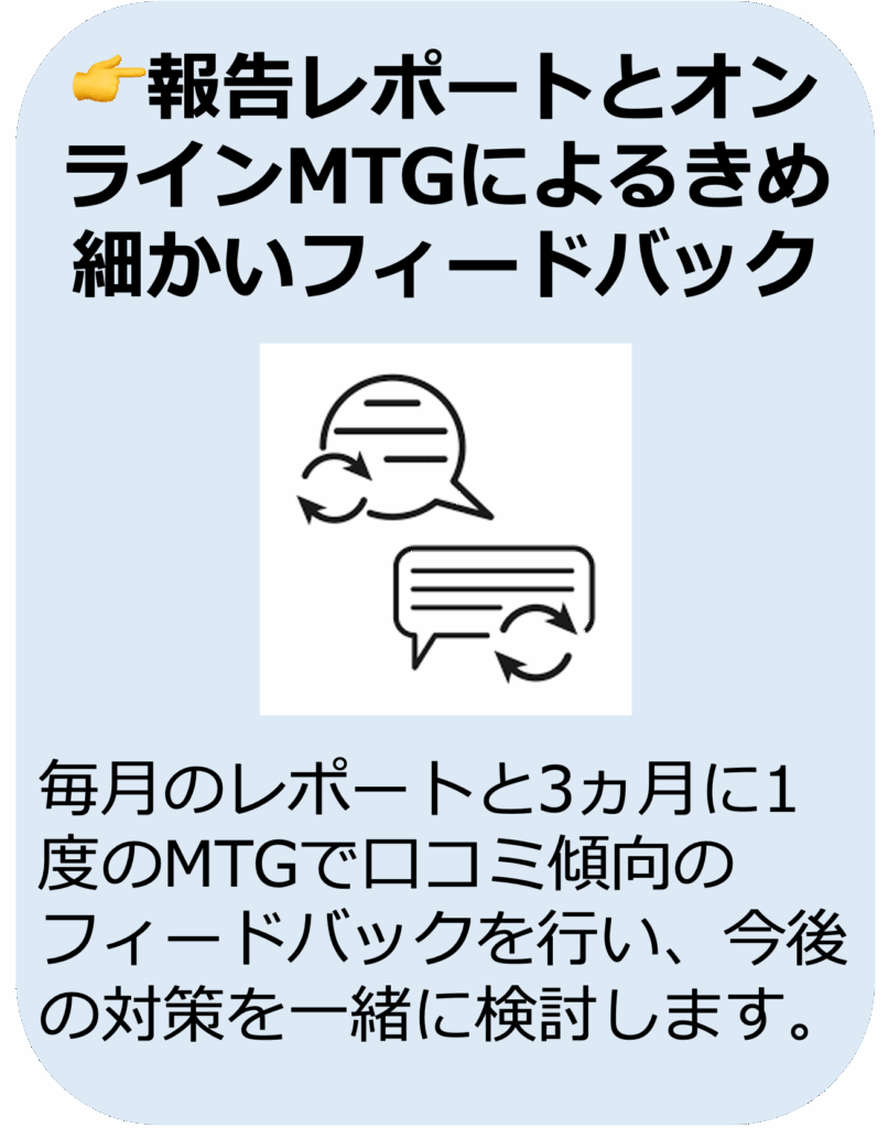 報告レポートとオンラインMTGによるきめ細かいフィードバック